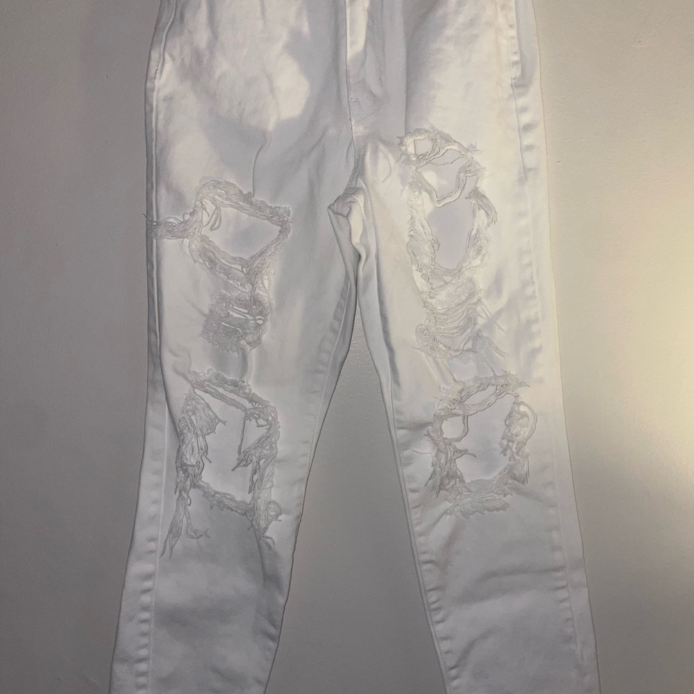 Distressed White Mom Jeans